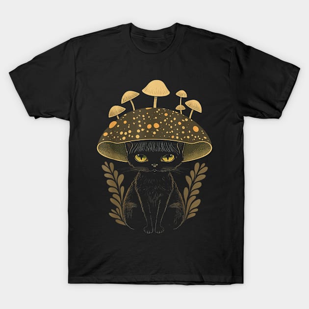 Funny Cute Cottagecore Aesthetic Cat Mushroom T-Shirt by luxury artista